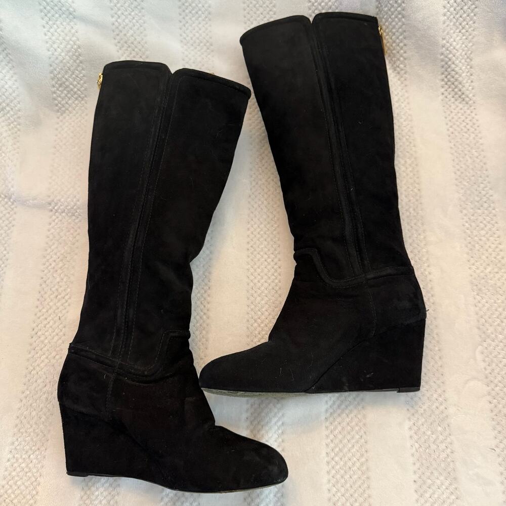tory burch wedge heel suede knee high boots size 8